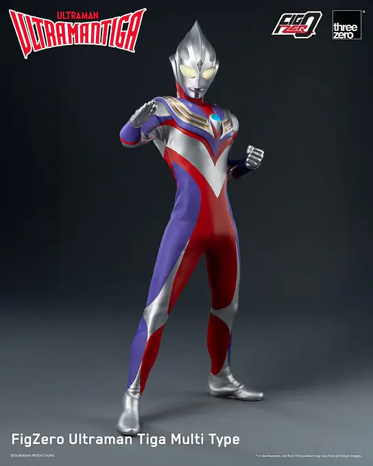 threezero FigZero Ultraman Tiga Multi Type figure standing in a fighting pose, front view