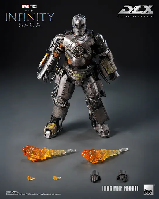 Iron Man Mark 1 with all accessories: fire effects, missile and interchangeable hands
