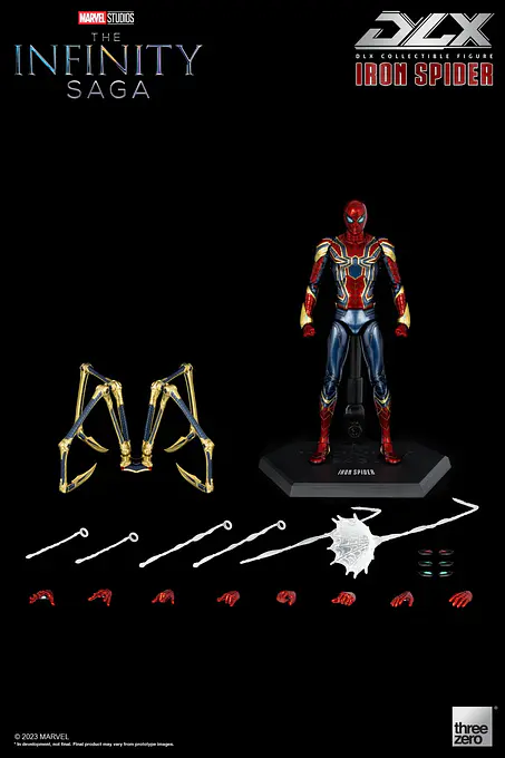 Iron Spider with all accessories: pincers, web effects, interchangeable hands, eyes and stand