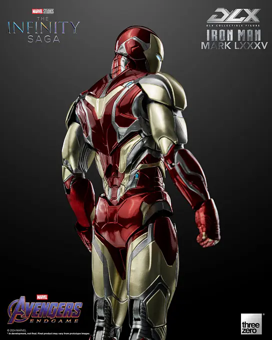 Back view of DLX Iron Man Mark 85 showing the red and gold armour detail