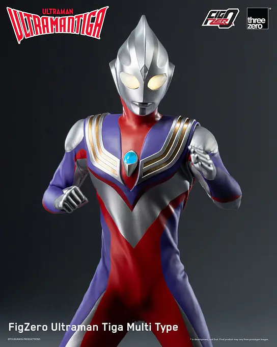 threezero FigZero Ultraman Tiga Multi Type figure, upper body with the blue Color Timer lit