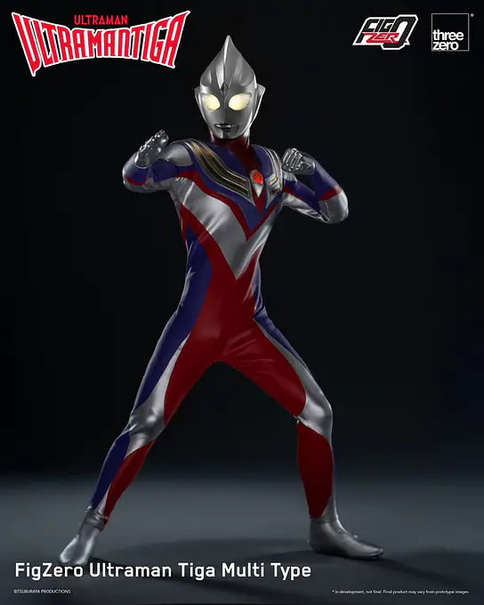 threezero FigZero Ultraman Tiga Multi Type figure with the red Color Timer lit