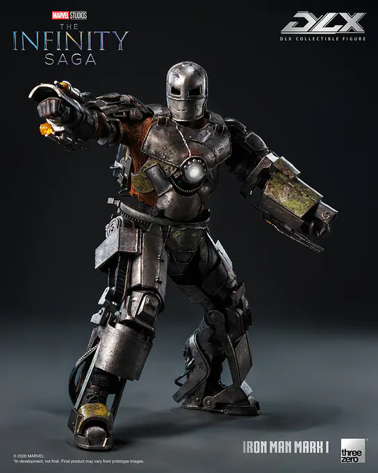 Iron Man Mark 1 firing a flame effect from his right arm